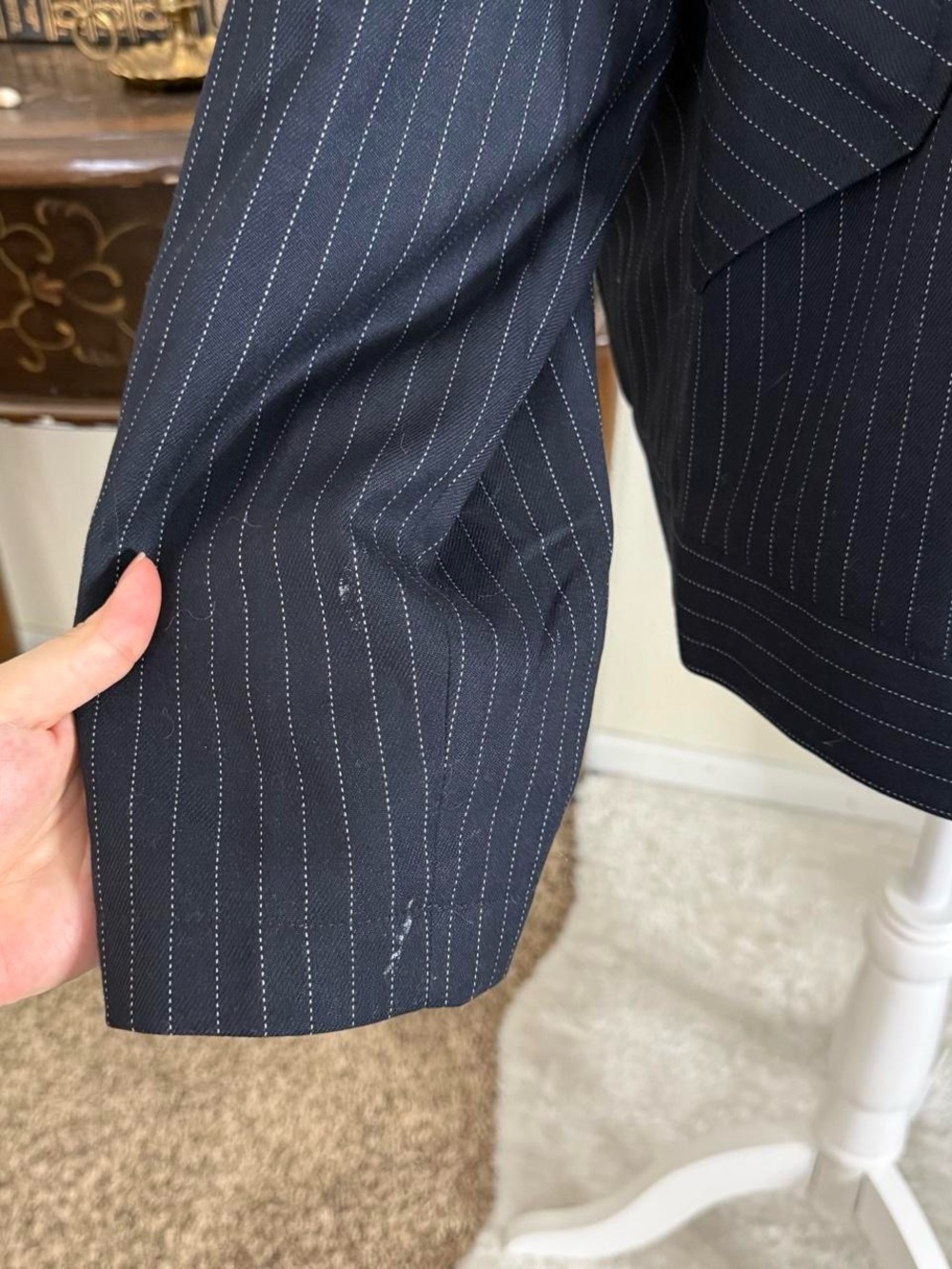 Preppy grunge navy blue pinstriped sleek jacket - Picture 6 of 6